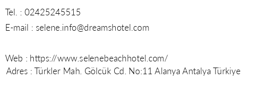 Selene Beach & Spa Hotel telefon numaralar, faks, e-mail, posta adresi ve iletiim bilgileri